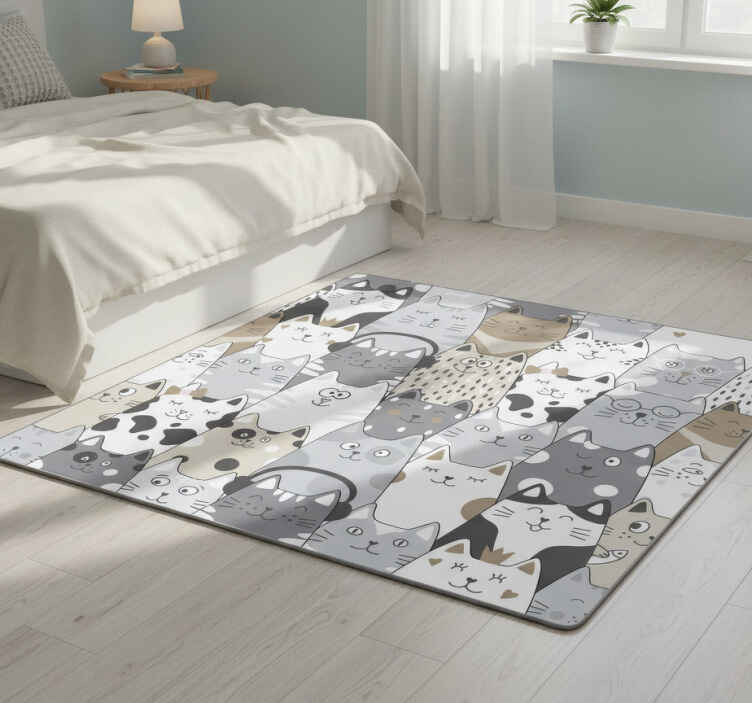 Alfombra vinílica dormitorio gatos de caricatura - TenVinilo