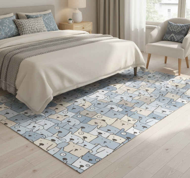 Gray dog sketches bedroom vinyl rug - TenStickers