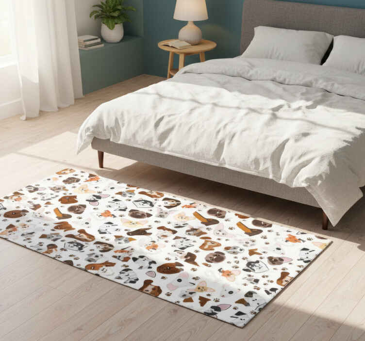 Bedroom vinyl rug featuring dog breed heads - TenStickers