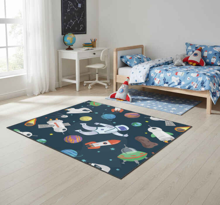 Bedroom vinyl rug with space ships design - TenStickers