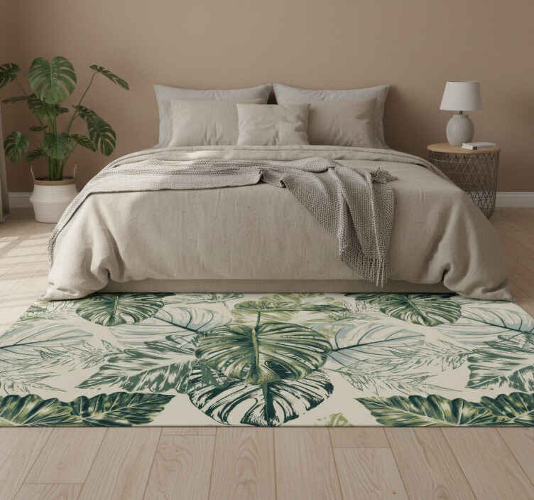 Dywan winylowy do salonu w beżowe liście monstera - TenStickers