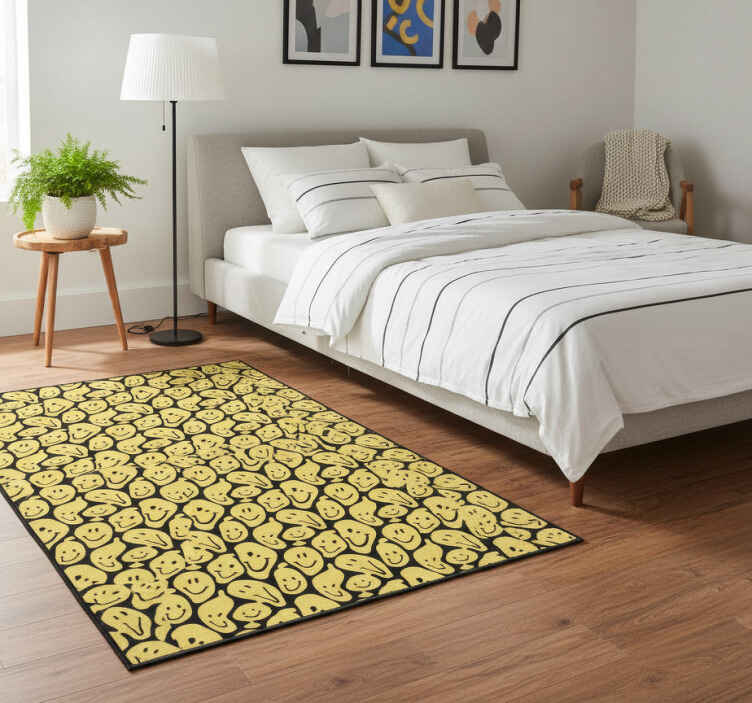 Bedroom vinyl rug with graffiti smiley faces - TenStickers