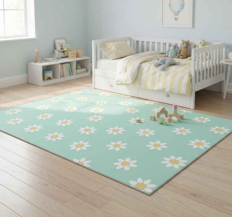 Alfombra vinílica dormitorio patrón de margaritas infantiles - TenVinilo