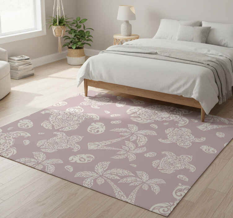 Alfombra vinílica dormitorio tortuga hawaiana y palmeras - TenVinilo