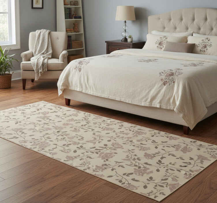 Alfombra vinílica dormitorio patrón rosa vintage marrón - TenVinilo