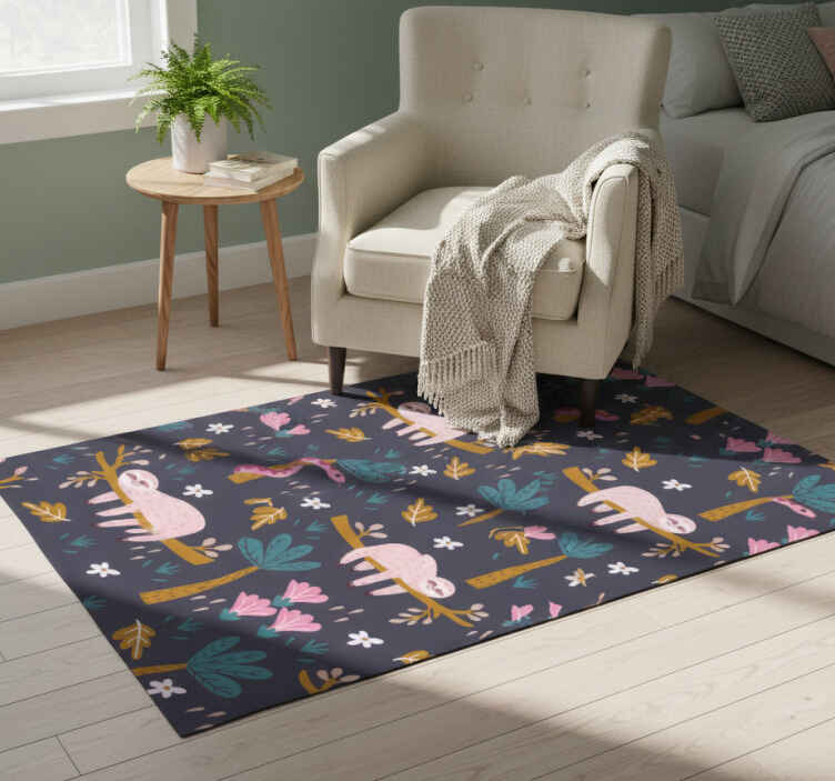 Alfombra vinílica dormitorio perezoso y hojas - TenVinilo