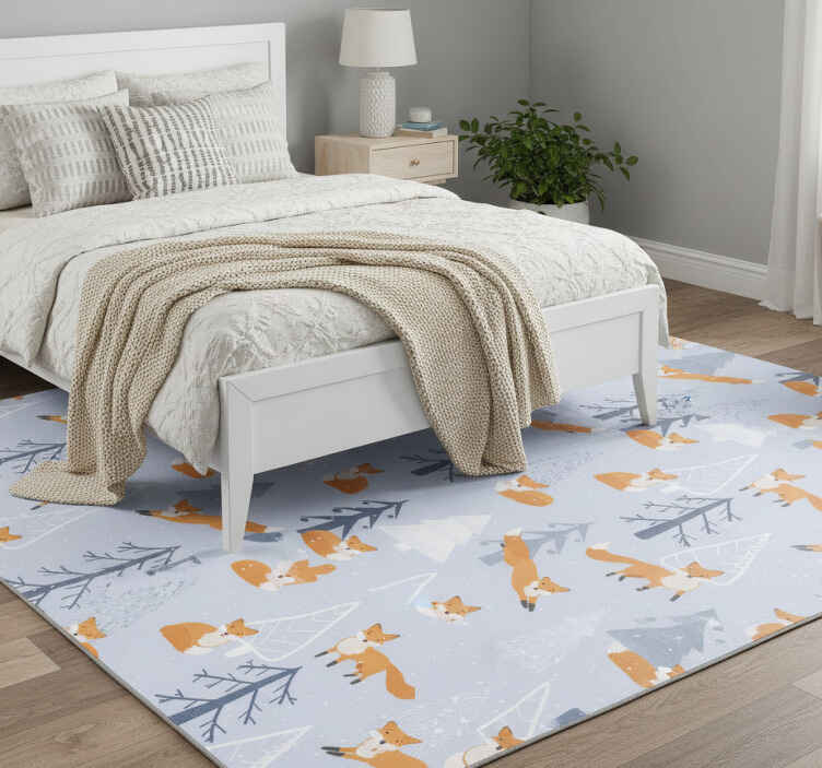 Cute fox winter forest bedroom vinyl rug - TenStickers