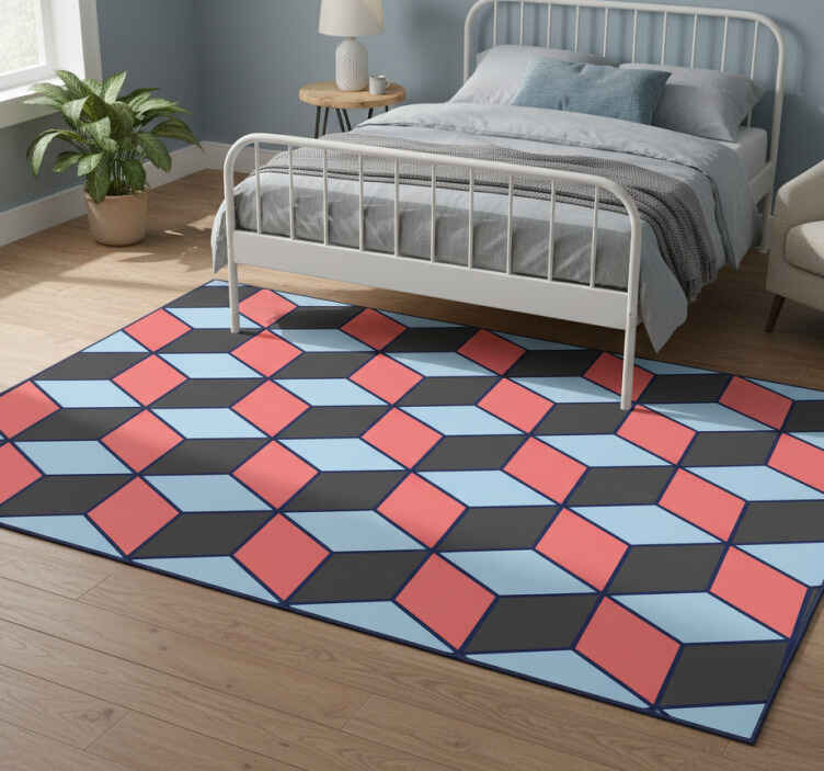Bedroom vinyl rug with 3d geometric squares - TenStickers