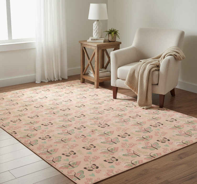 Bedroom vinyl rug in neutral shades with butterflies - TenStickers