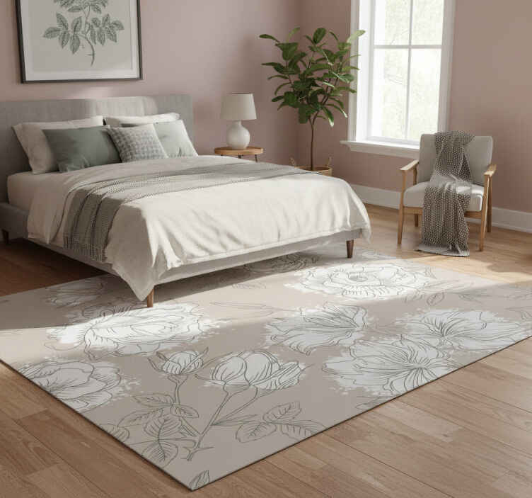 Alfombra vinílica dormitorio con peonías vintage - TenVinilo