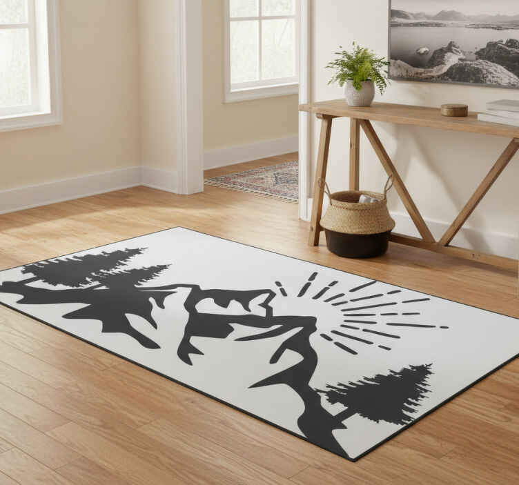 Nature vinyl rug sun mountain silhouette - TenStickers