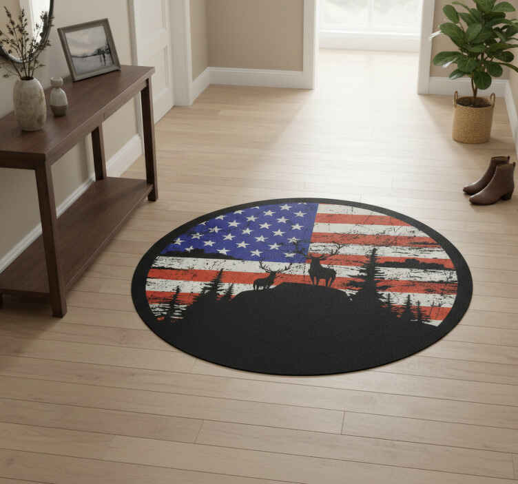 Doğa pvc halı amerikan bayrağı dağ silueti - TenStickers