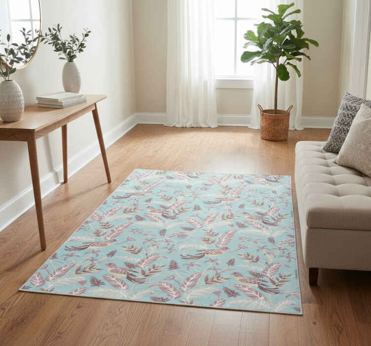 Nature vinyl rug in blue and pink floral design - TenStickers
