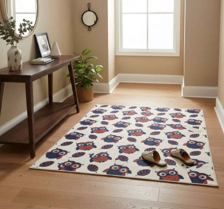 Nature vinyl rug with blue and red owl design - TenStickers