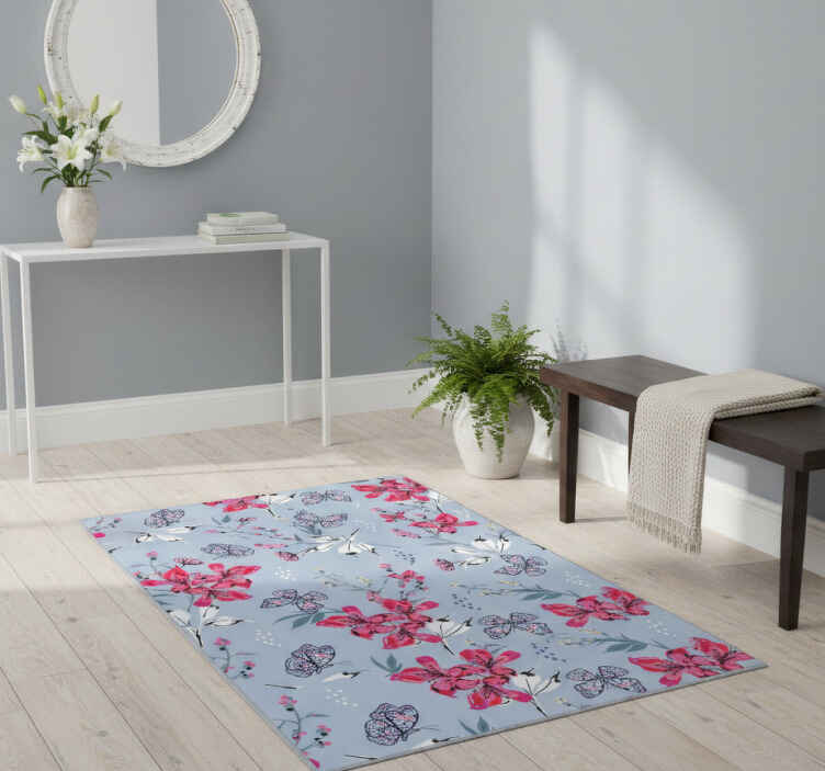 Nature vinyl rug floral butterfly design - TenStickers