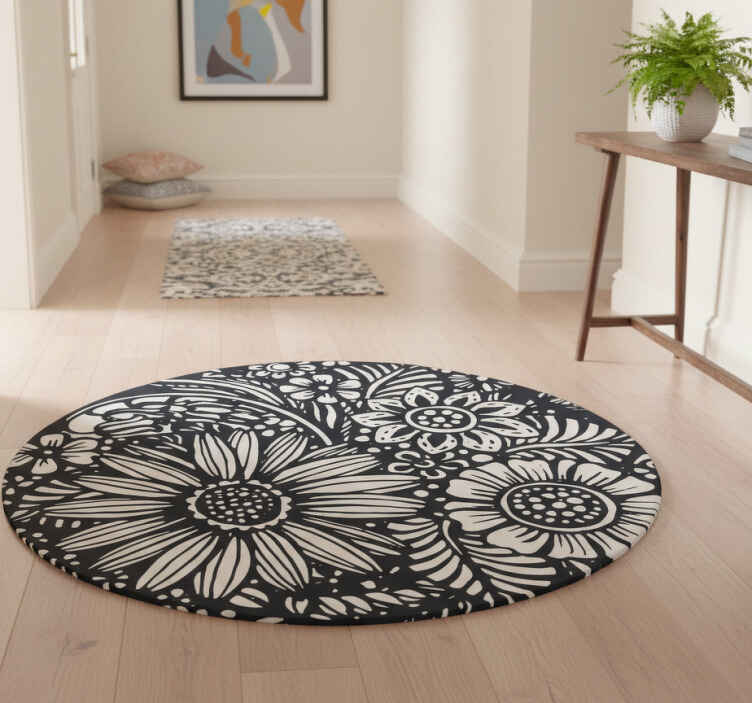 Nature vinyl rug floral pattern circle - TenStickers