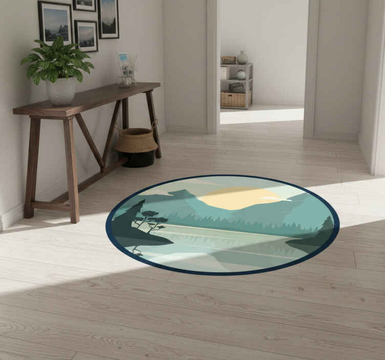 Nature vinyl rug serene mountain reflection - TenStickers
