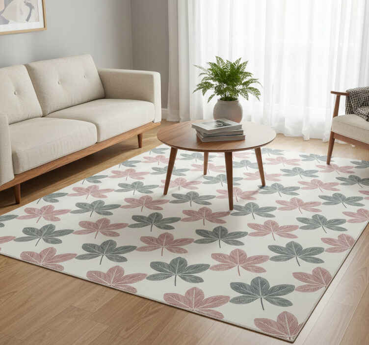 Floral vinyl rug with pink and blue leaves design - TenStickers