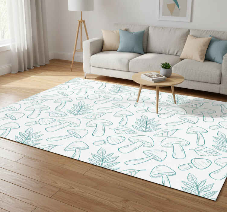 Floral vinyl rug with white and light blue mushrooms - TenStickers