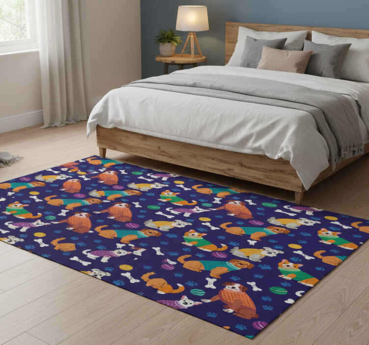 Alfombra vinílica dormitorio patrón de perros colorido - TenVinilo