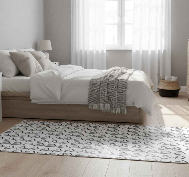 Alfombra vinílica dormitorio iconos de corazones negros - TenVinilo
