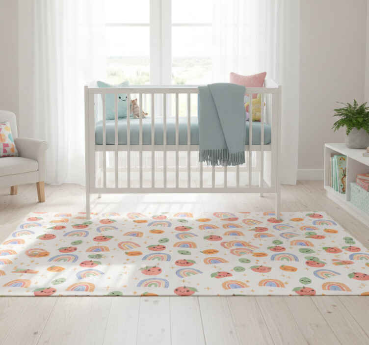 Alfombra vinílica dormitorio frutas con caras adorables - TenVinilo