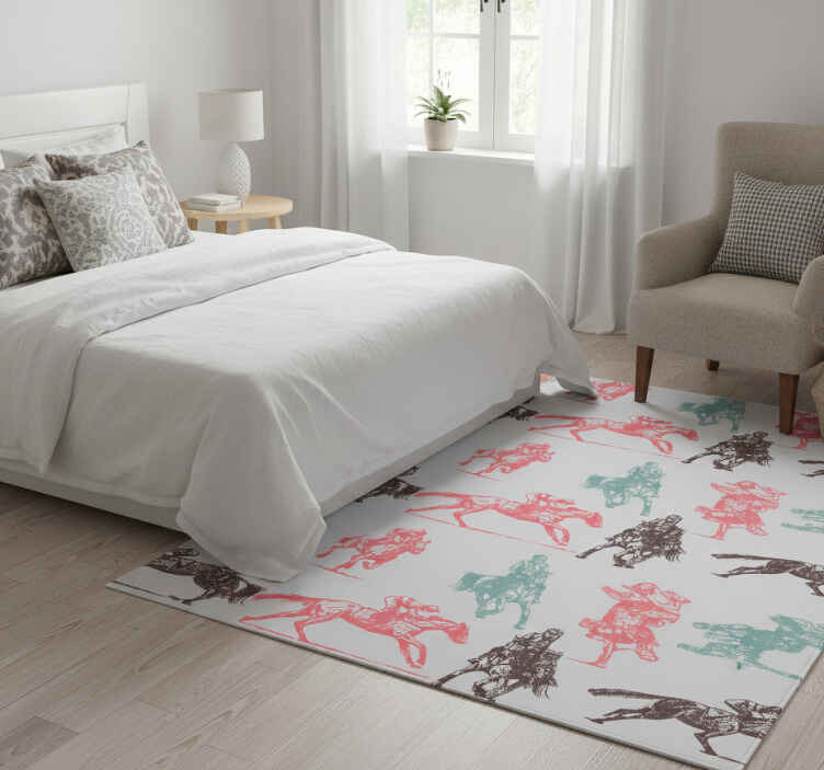 Bedroom vinyl rug with colorful horse pattern on gray - TenStickers