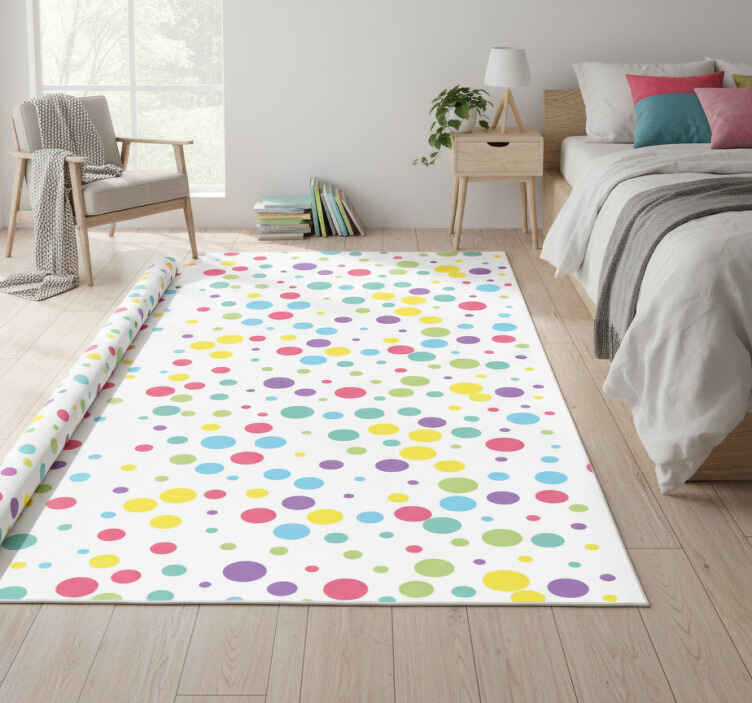 Alfombra vinílica dormitorio patrón de lunares coloridos - TenVinilo