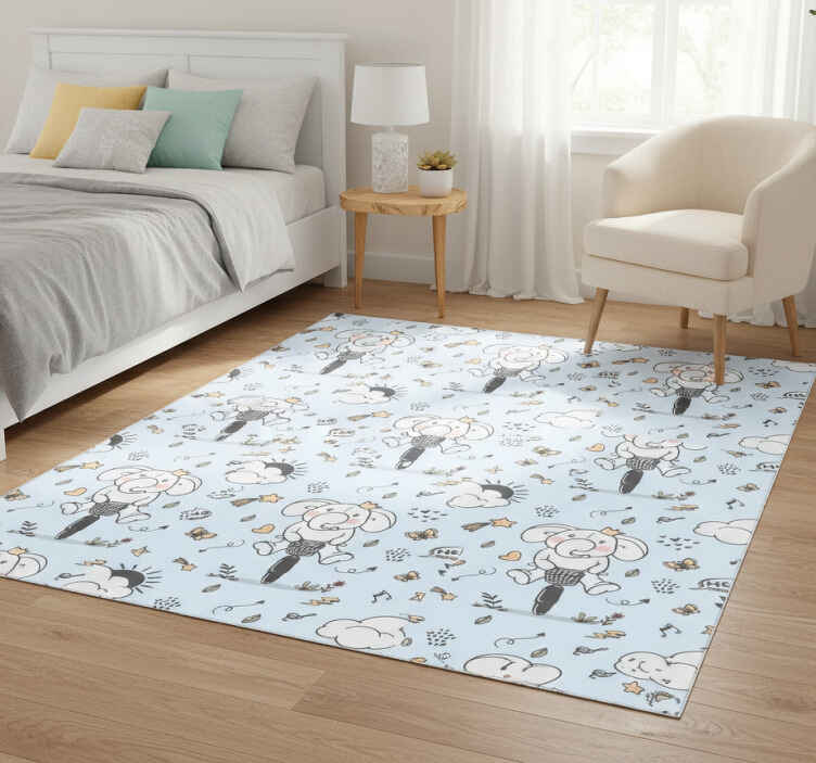Vinyylimatto makuuhuoneeseen elefantit pyöräilevät kuvioissa - Tenstickers