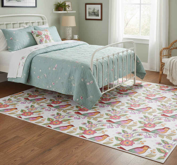 Bedroom vinyl rug featuring a red and orange bird - TenStickers