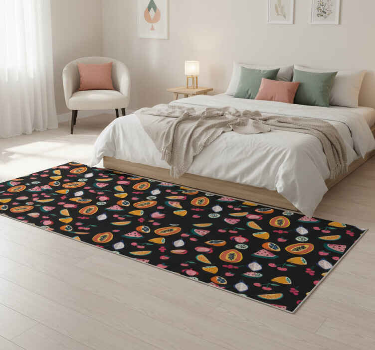 Bedroom vinyl rug with colorful fruits on black - TenStickers