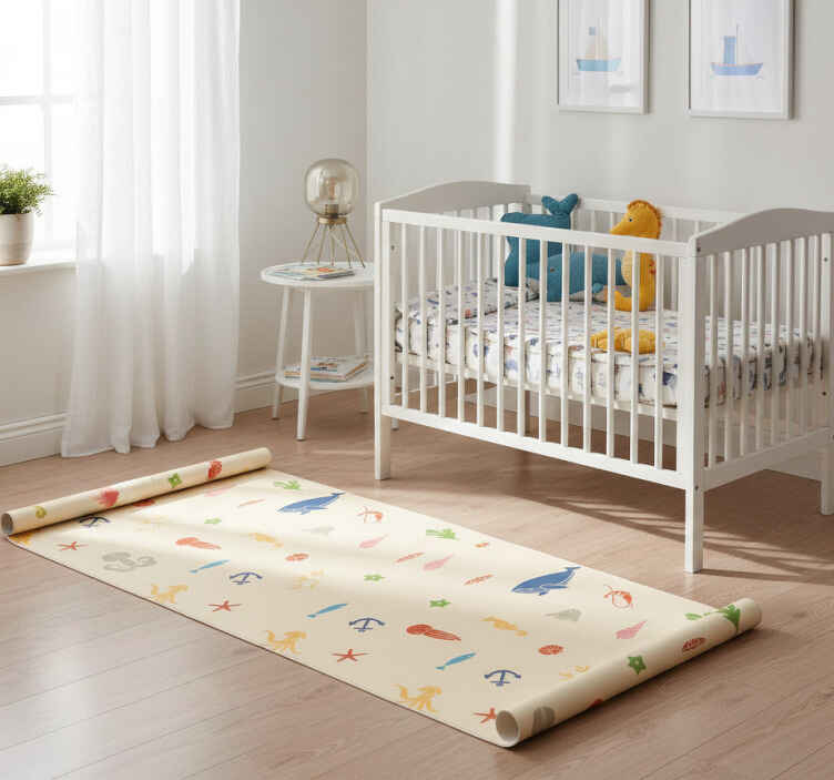 Bedroom vinyl rug with sea animals on beige background - TenStickers