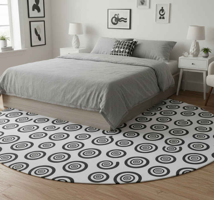 Black and white spiral bedroom vinyl rug - TenStickers