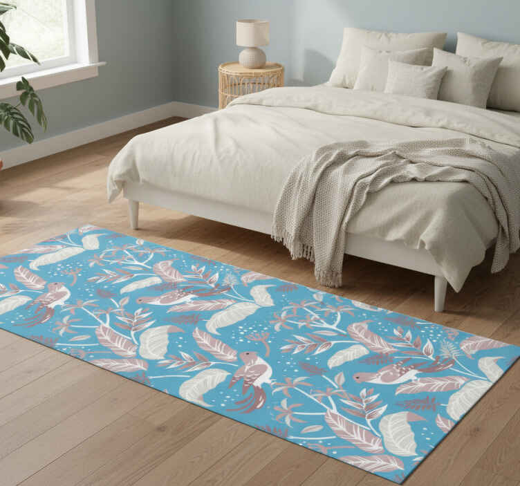 Tapis vinyle chambre feuilles tropicales bleu rose - TenStickers
