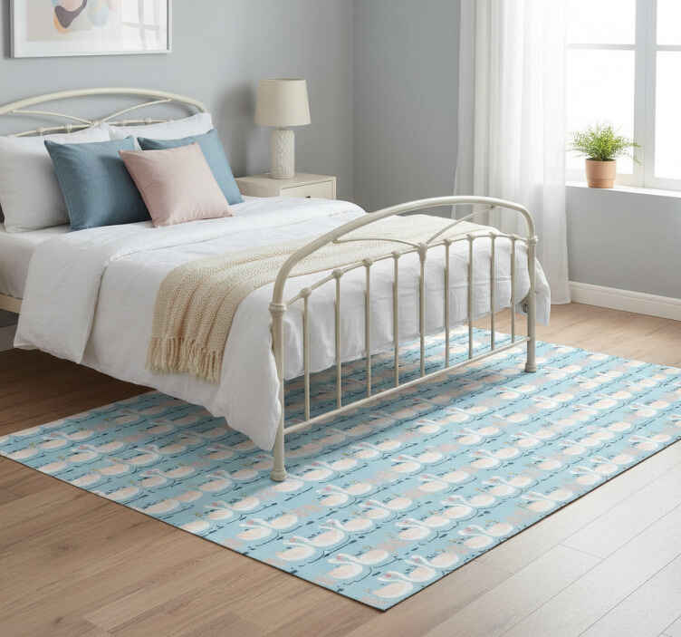 Alfombra vinílica dormitorio cisnes enamorados azul - TenVinilo