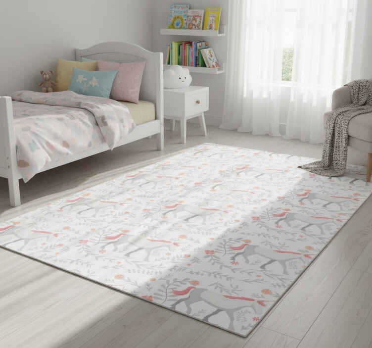 Vinilne preproge za spalnico z motivom enoroga in listov - TenStickers