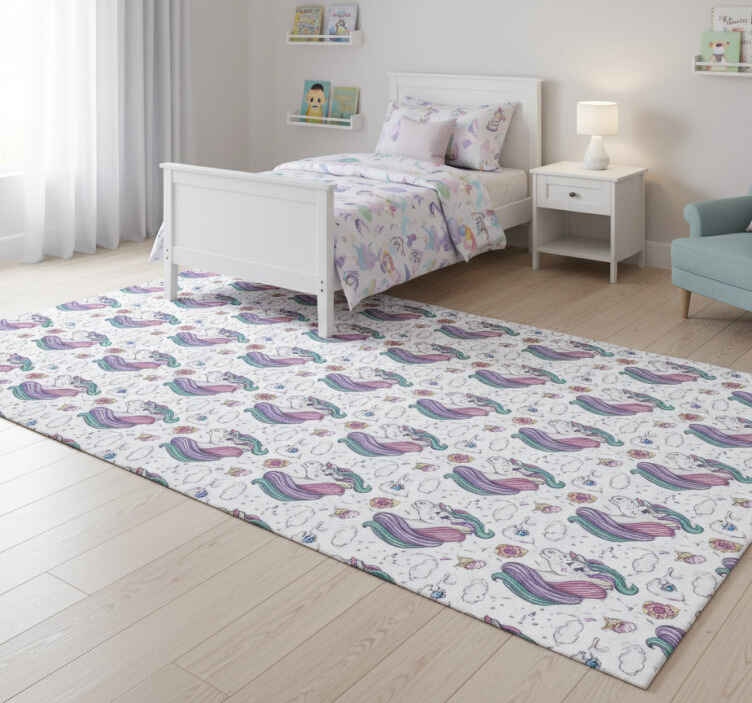 Alfombra vinílica dormitorio con patrón de unicornios - TenVinilo