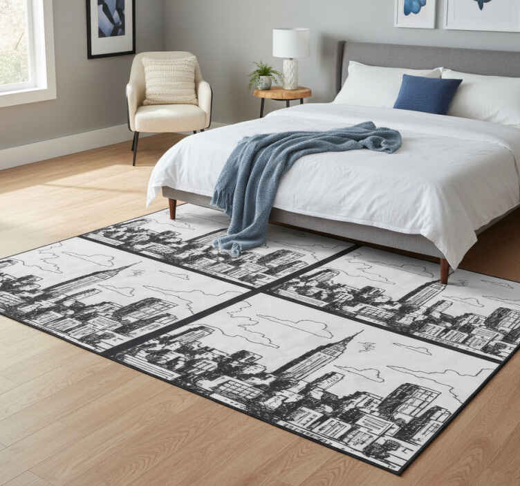 Bedroom vinyl rug nyc sketch collage design - TenStickers