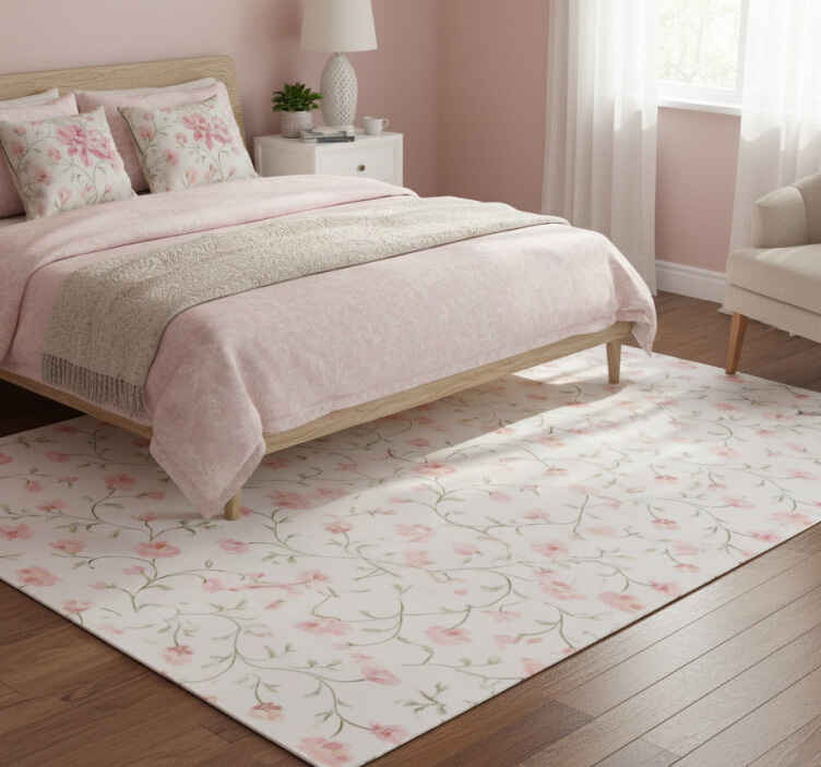 Botanical pink flower bedroom vinyl rug - TenStickers