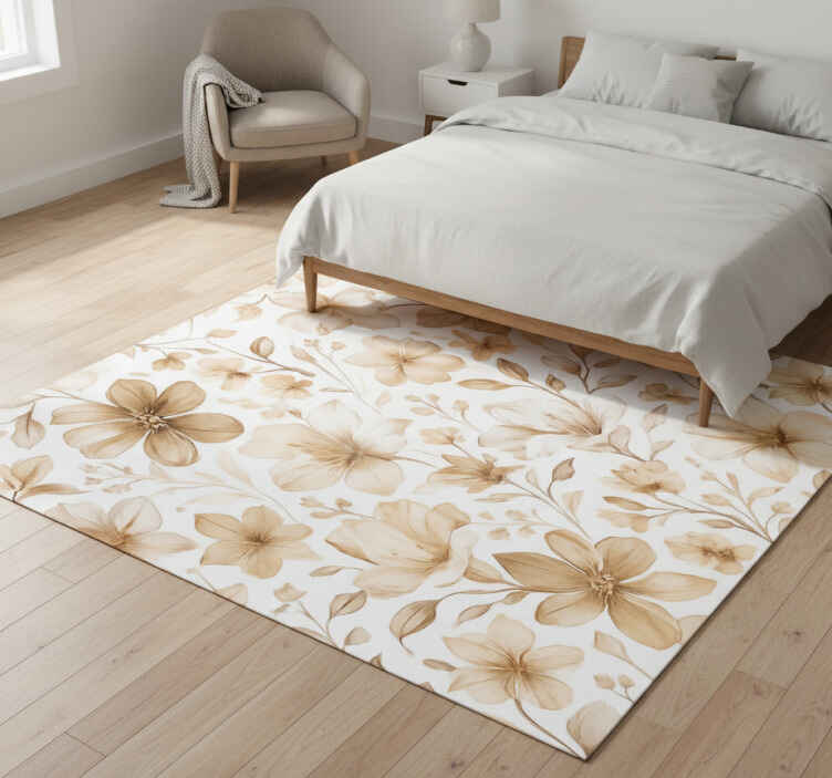 Alfombra vinílica dormitorio diseño floral realista - TenVinilo