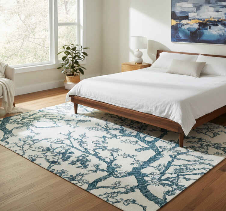Alfombra vinílica dormitorio diseño de Árbol azul oscuro - TenVinilo
