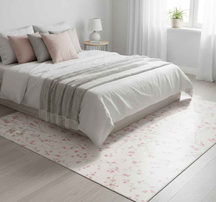 Alfombra vinílica dormitorio Árbol con flores rosas pequeñas - TenVinilo