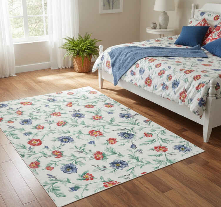 Bedroom vinyl rug with retro floral design - TenStickers