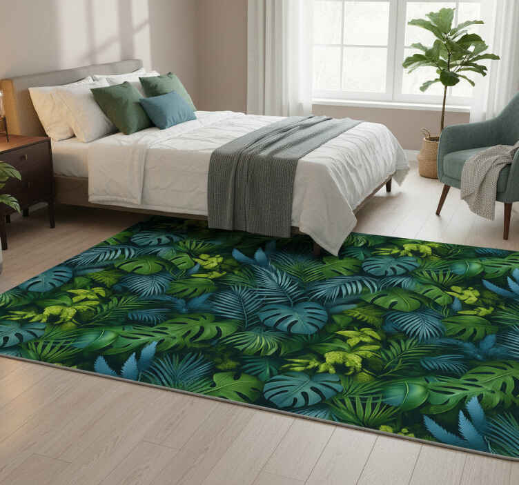 Bedroom vinyl rug with green and blue leaves - TenStickers