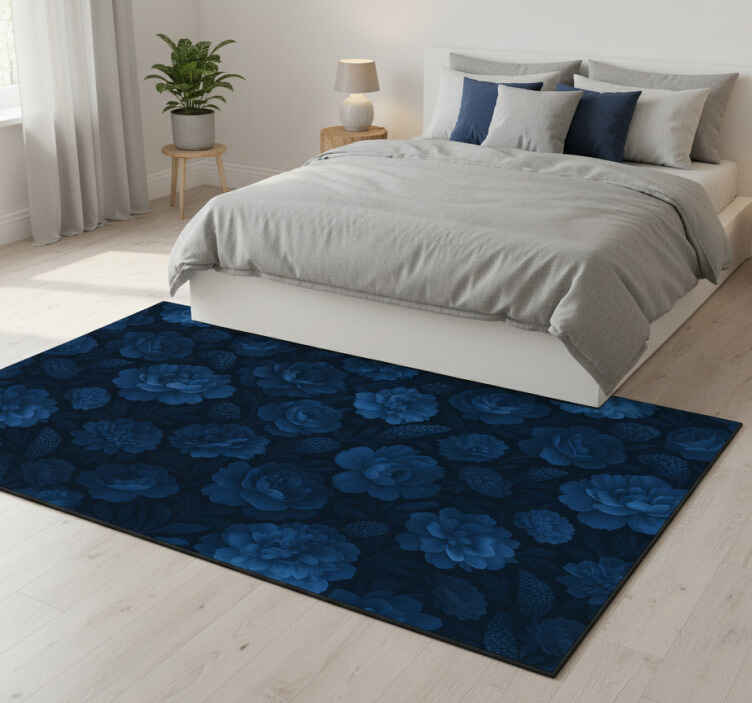 Bedroom vinyl rug dark blue floral design - TenStickers