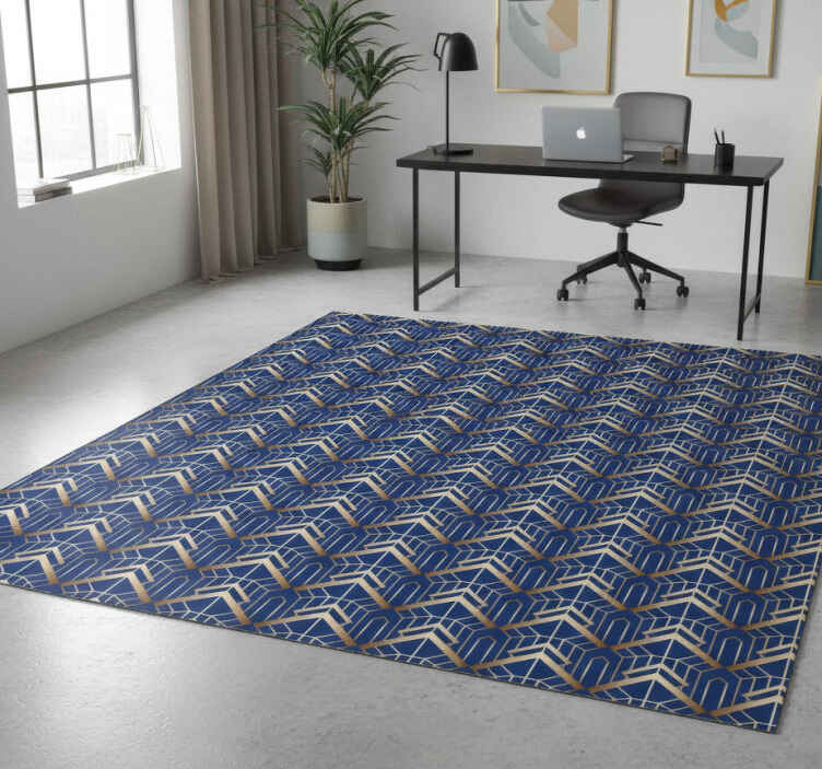 Tapete vinílico geométricas padrão deco azul e dourado - TenStickers