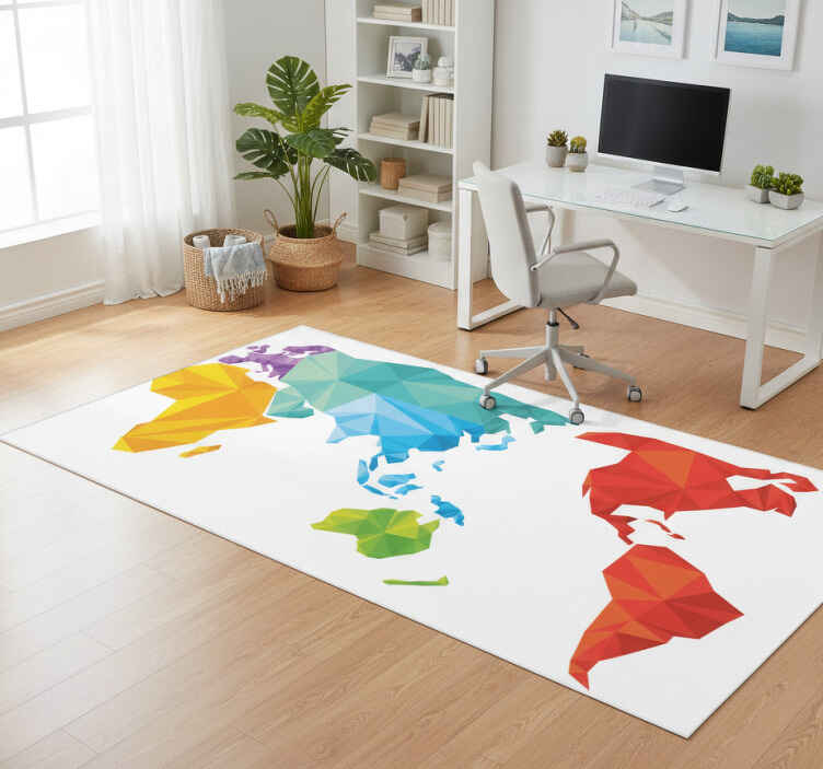 Tapete vinílico geométricas mapa mundi colorido - TenStickers