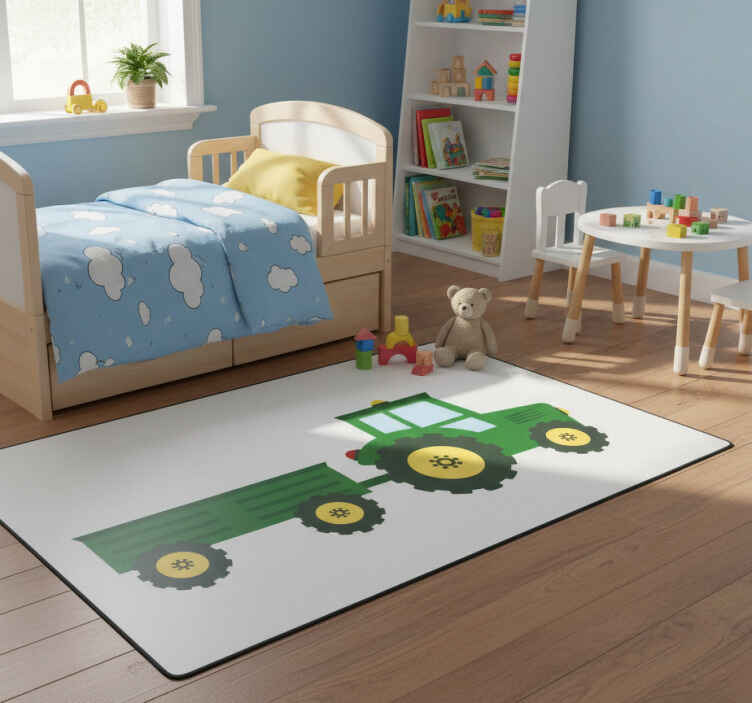 Çocukta pvc halı yeşil traktör ve vagon - TenStickers