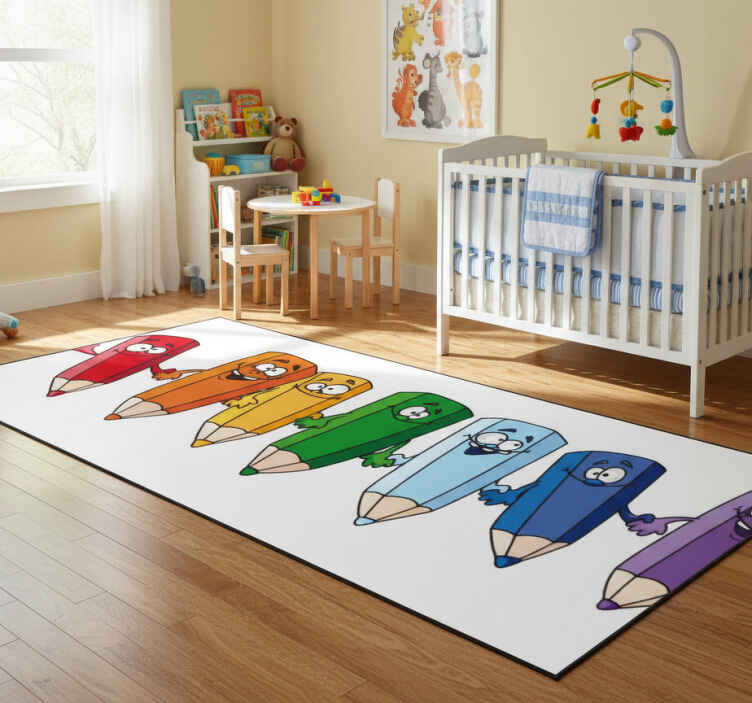 Alfombra vinílica infantil lápices coloridos felices - TenVinilo