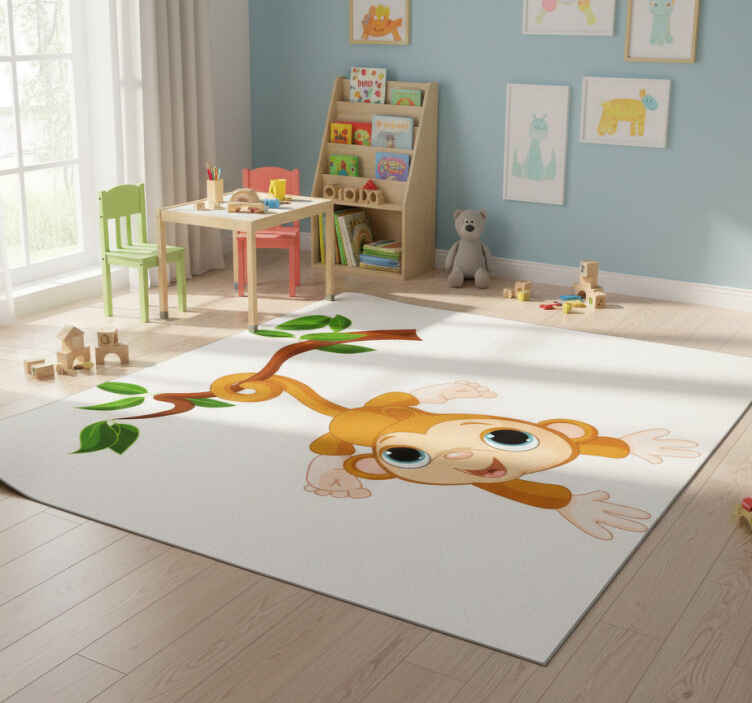 Kids vinyl rug happy little monkey design - TenStickers